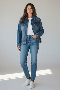Villager Stretch Jean Jacket Denim Medium Blue Youth Size 16 Boho Western